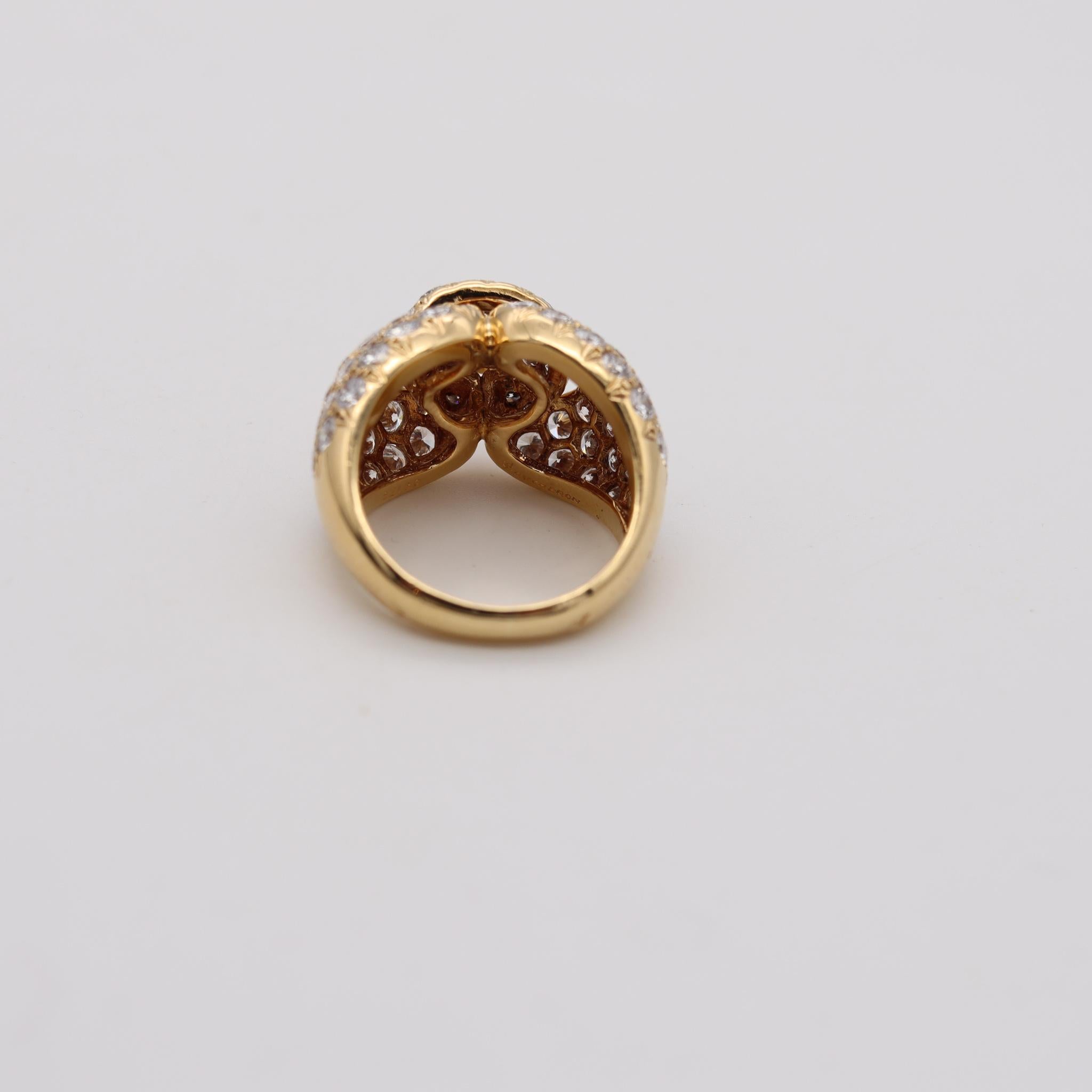 Modernist Boucheron Paris Cocktail Ring in 18Kt Yellow Gold with 8.19 Cts in Diamonds For Sale
