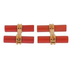 Boucheron Paris Coral Gold Bar Cufflinks