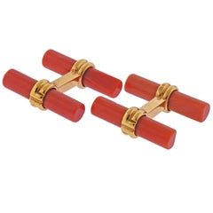 Boucheron Paris Coral Gold Bar Cufflinks