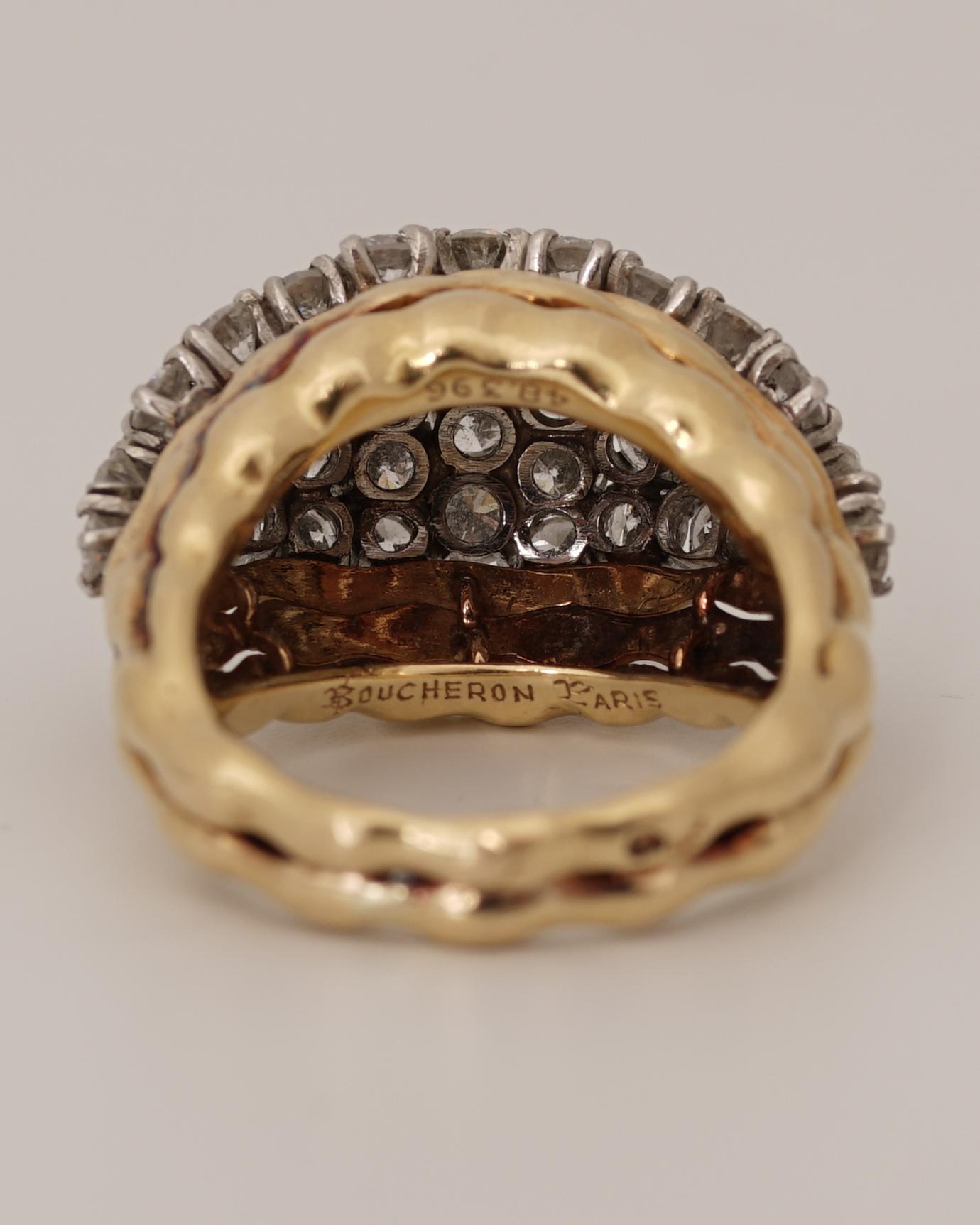 Post-War Boucheron, Paris, Diamond and 18k Gold Wave Ring, circa 1970 For Sale