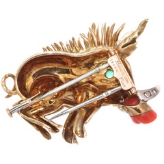Boucheron Paris Diamond Emerald Coral Boar Brooch
