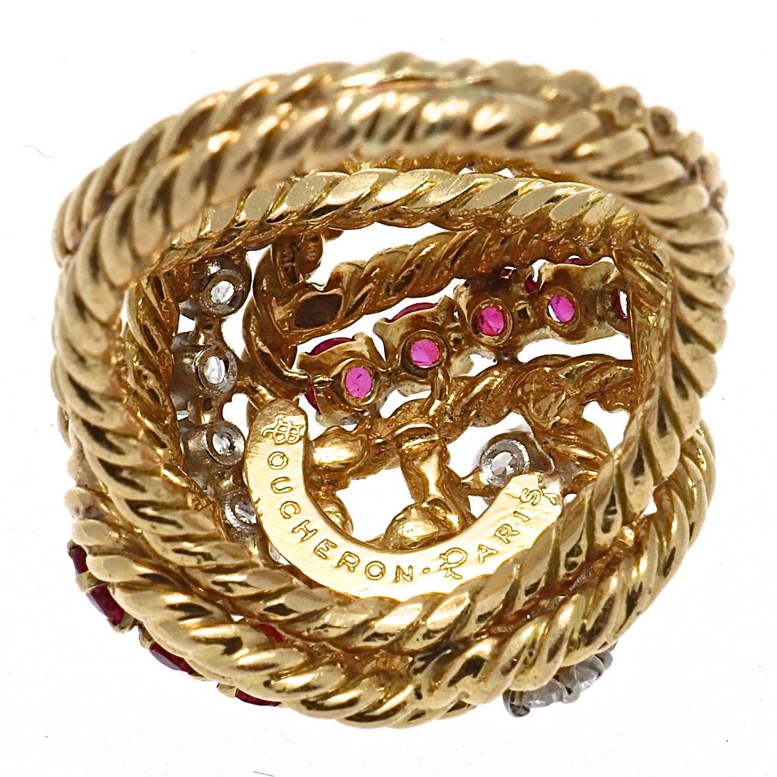 Boucheron Paris Diamond Ruby Gold Ring In Excellent Condition In Beverly Hills, CA