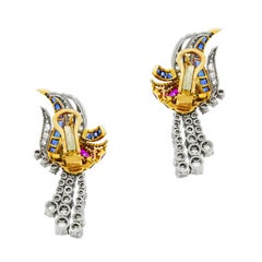 Boucheron, Paris Diamond, Ruby, Sapphire and Emerald Drop Earrings