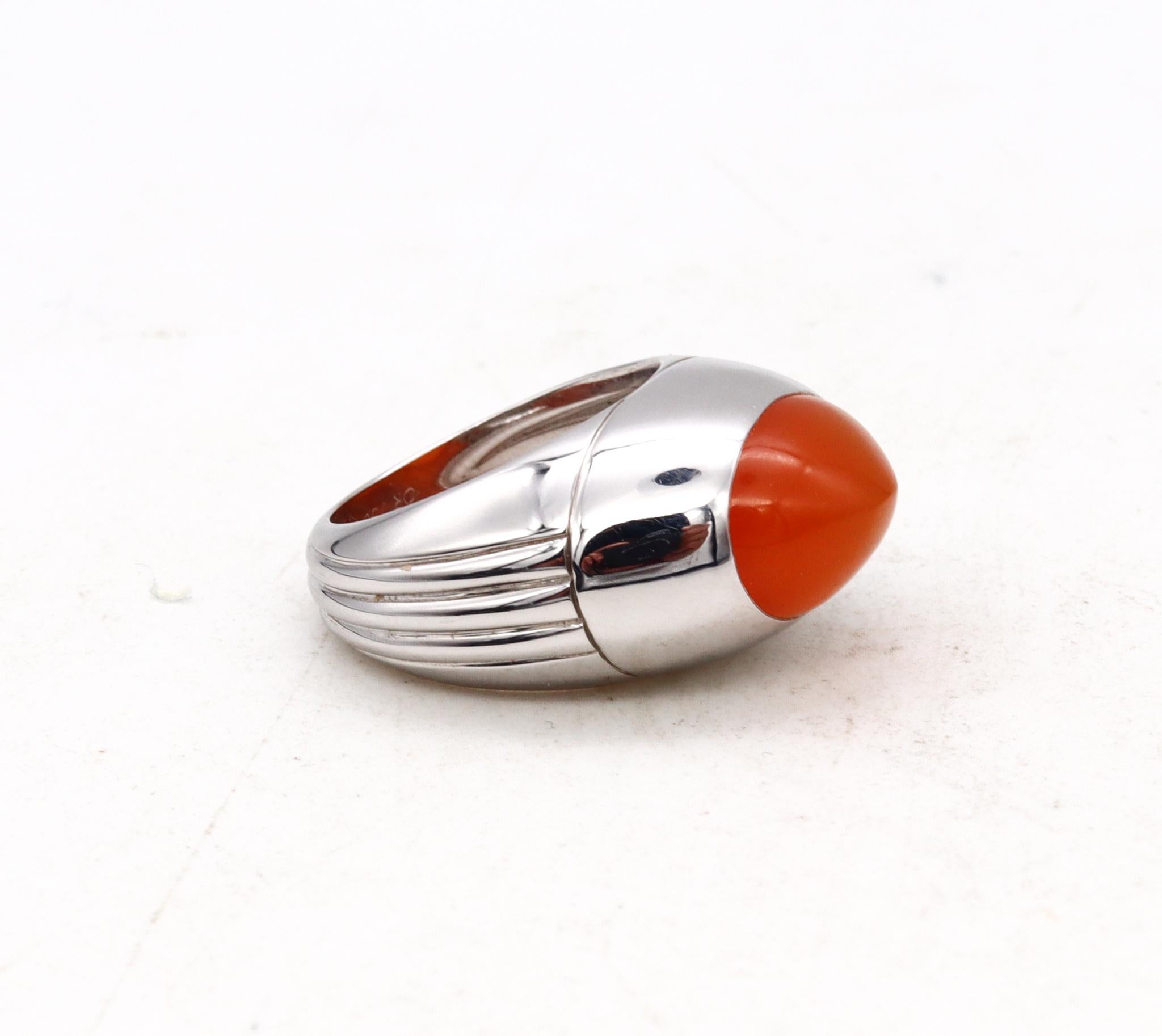 Boucheron Paris Dome Cocktail Ring 18Kt White Gold with Vivid Orangish Carnelian In Excellent Condition For Sale In Miami, FL