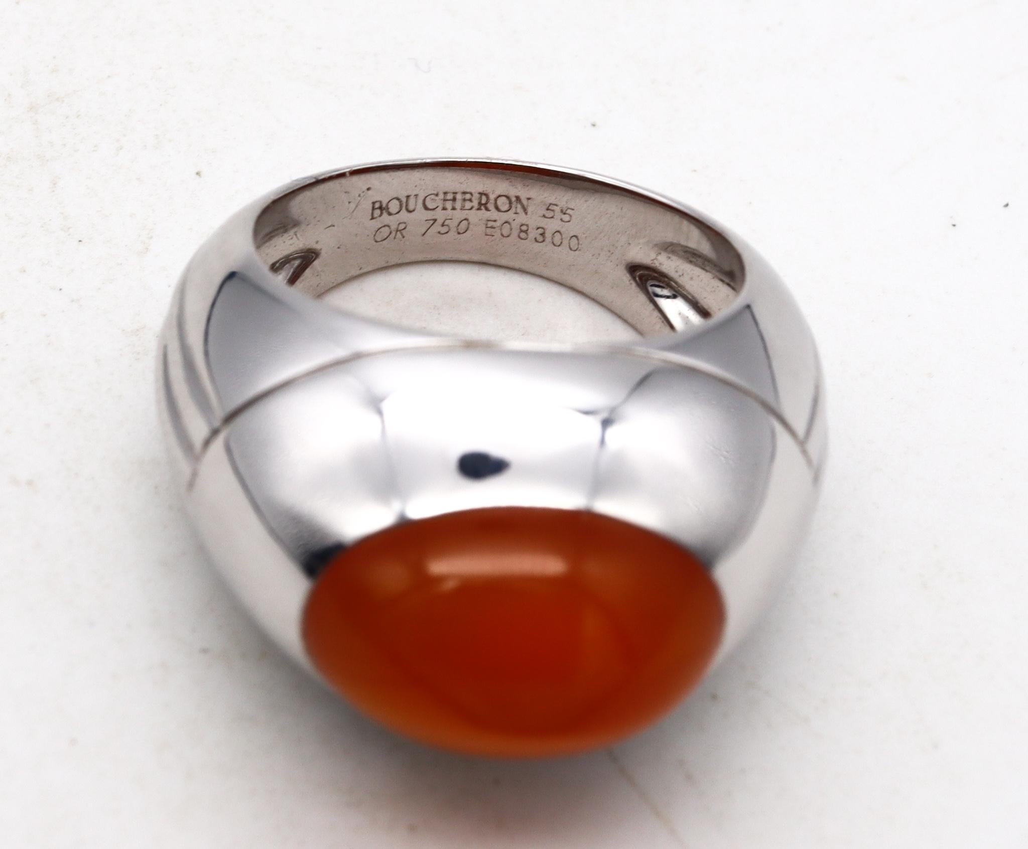 Boucheron Paris Dome Cocktail Ring 18Kt White Gold with Vivid Orangish Carnelian For Sale 1