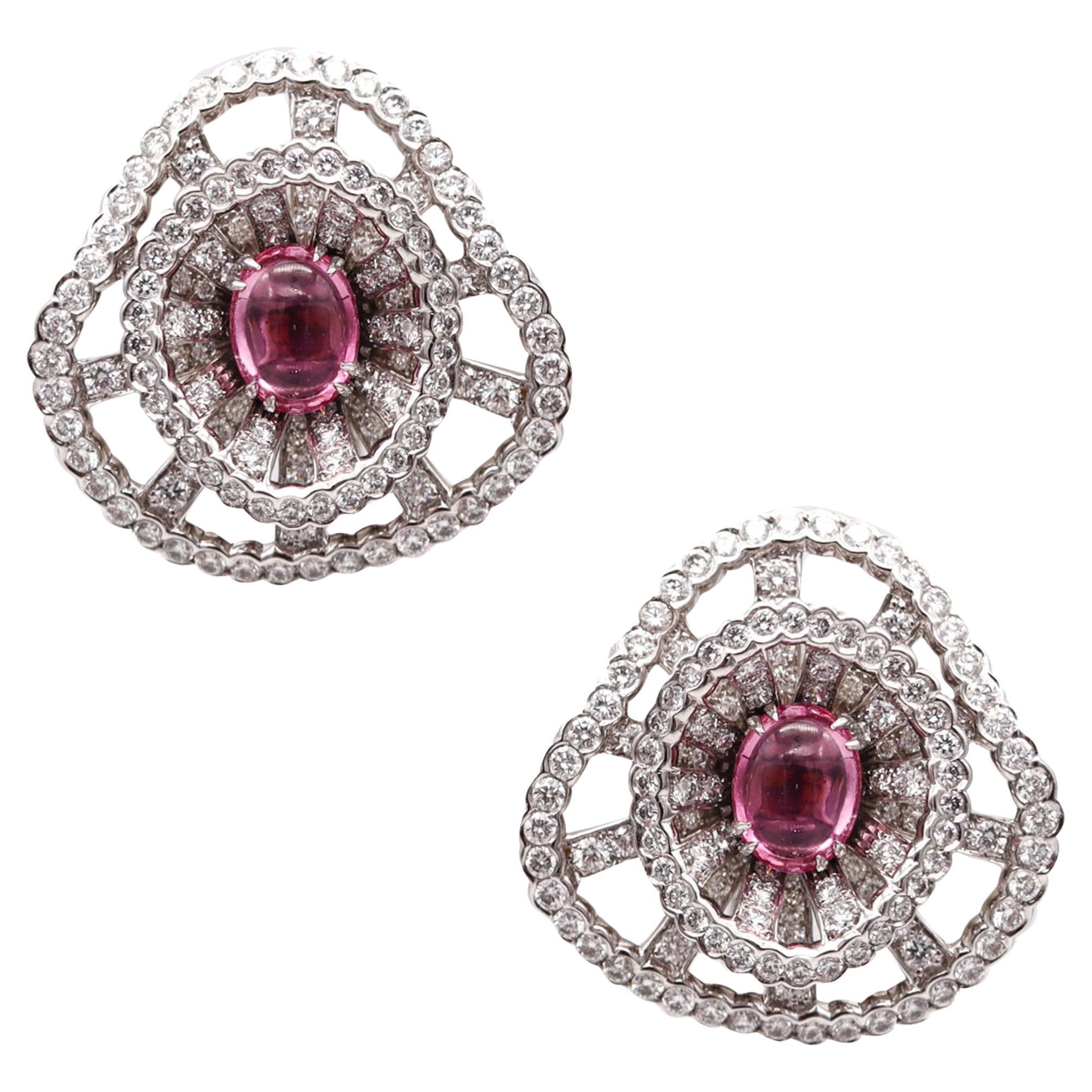 Boucheron Paris Earrings In 18Kt Gold With 10.42 Ctw In Diamonds And Tourmalines For Sale