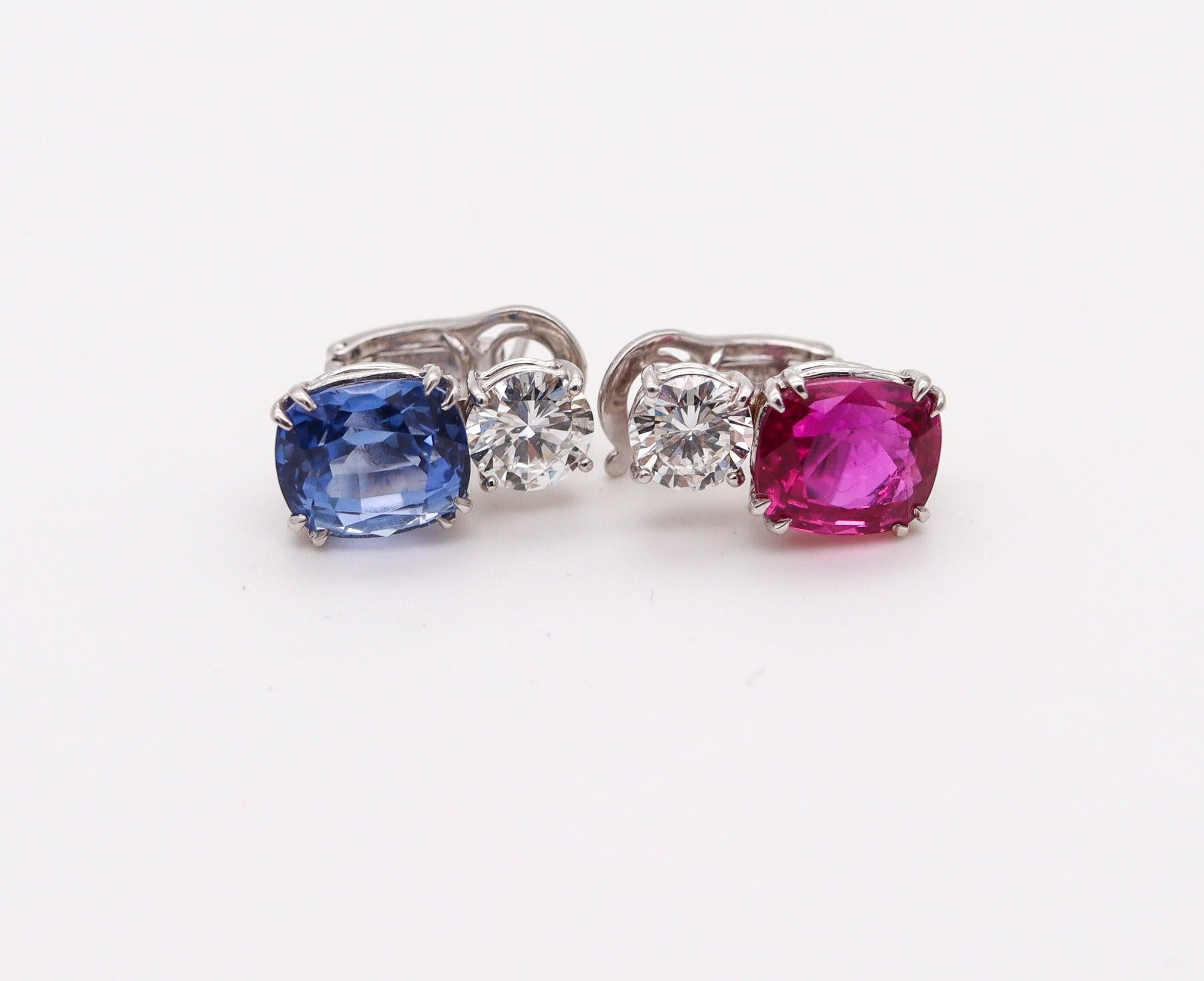 Modernist BOUCHERON Paris Earrings In 18Kt Gold With 11.68 Ctw In Diamonds And Sapphires For Sale