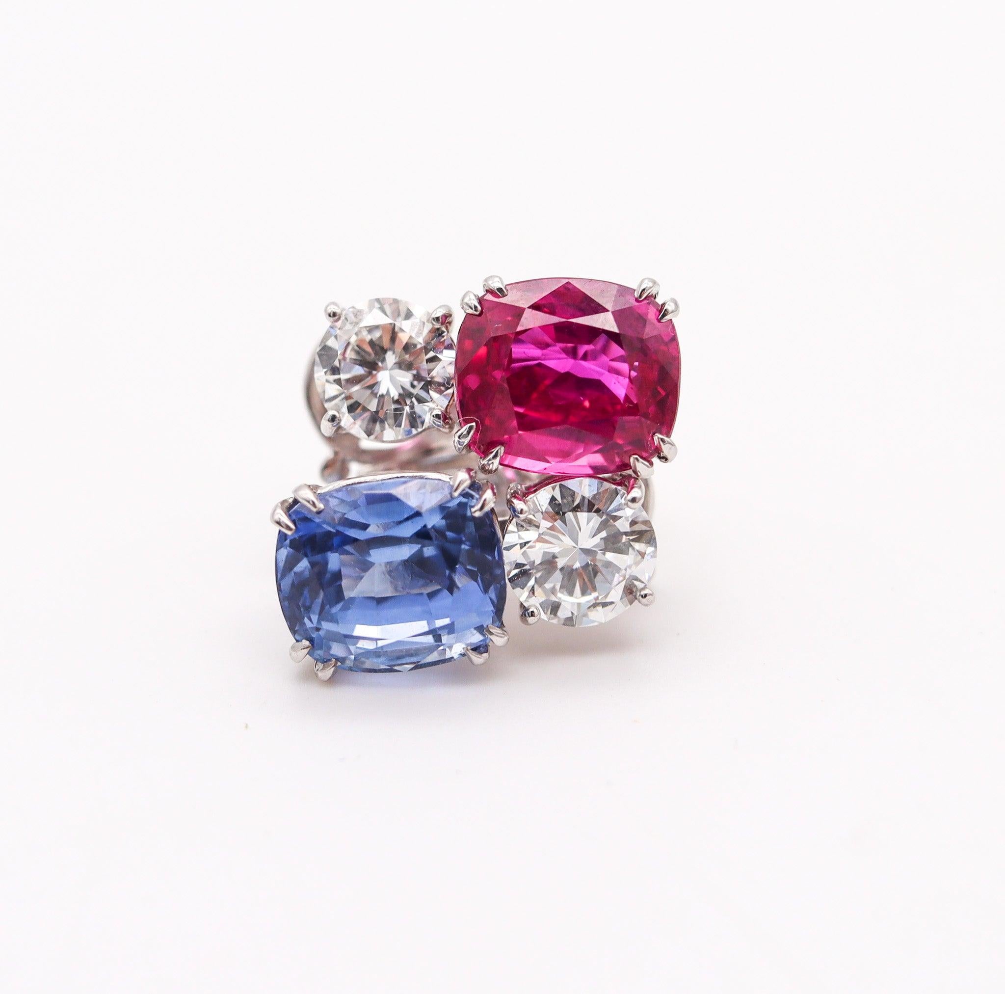 Cushion Cut BOUCHERON Paris Earrings In 18Kt Gold With 11.68 Ctw In Diamonds And Sapphires For Sale