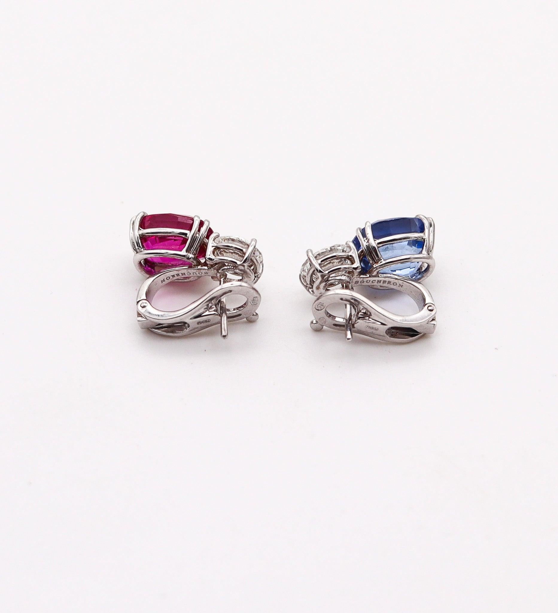 BOUCHERON Paris Earrings In 18Kt Gold With 11.68 Ctw In Diamonds And Sapphires In Excellent Condition For Sale In Miami, FL
