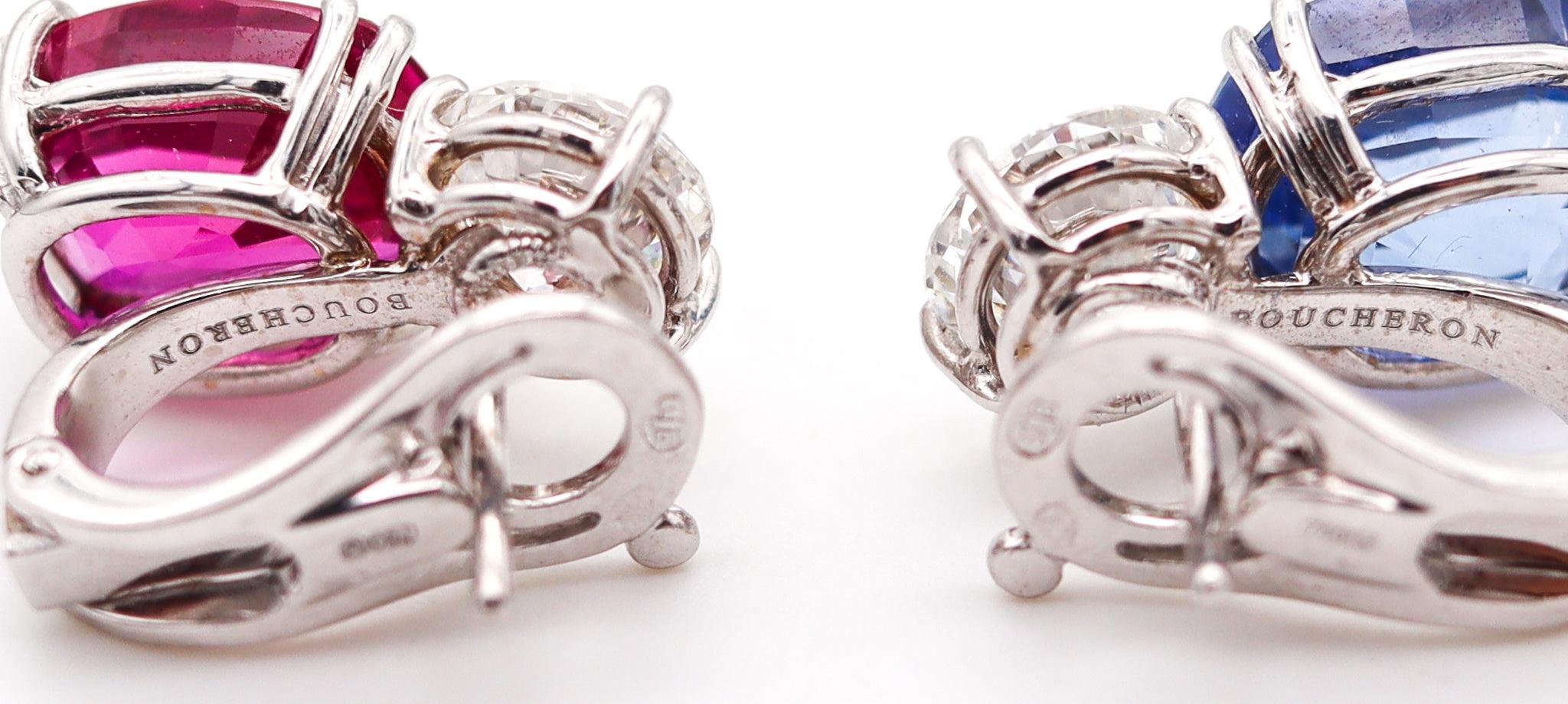 Women's BOUCHERON Paris Earrings In 18Kt Gold With 11.68 Ctw In Diamonds And Sapphires For Sale