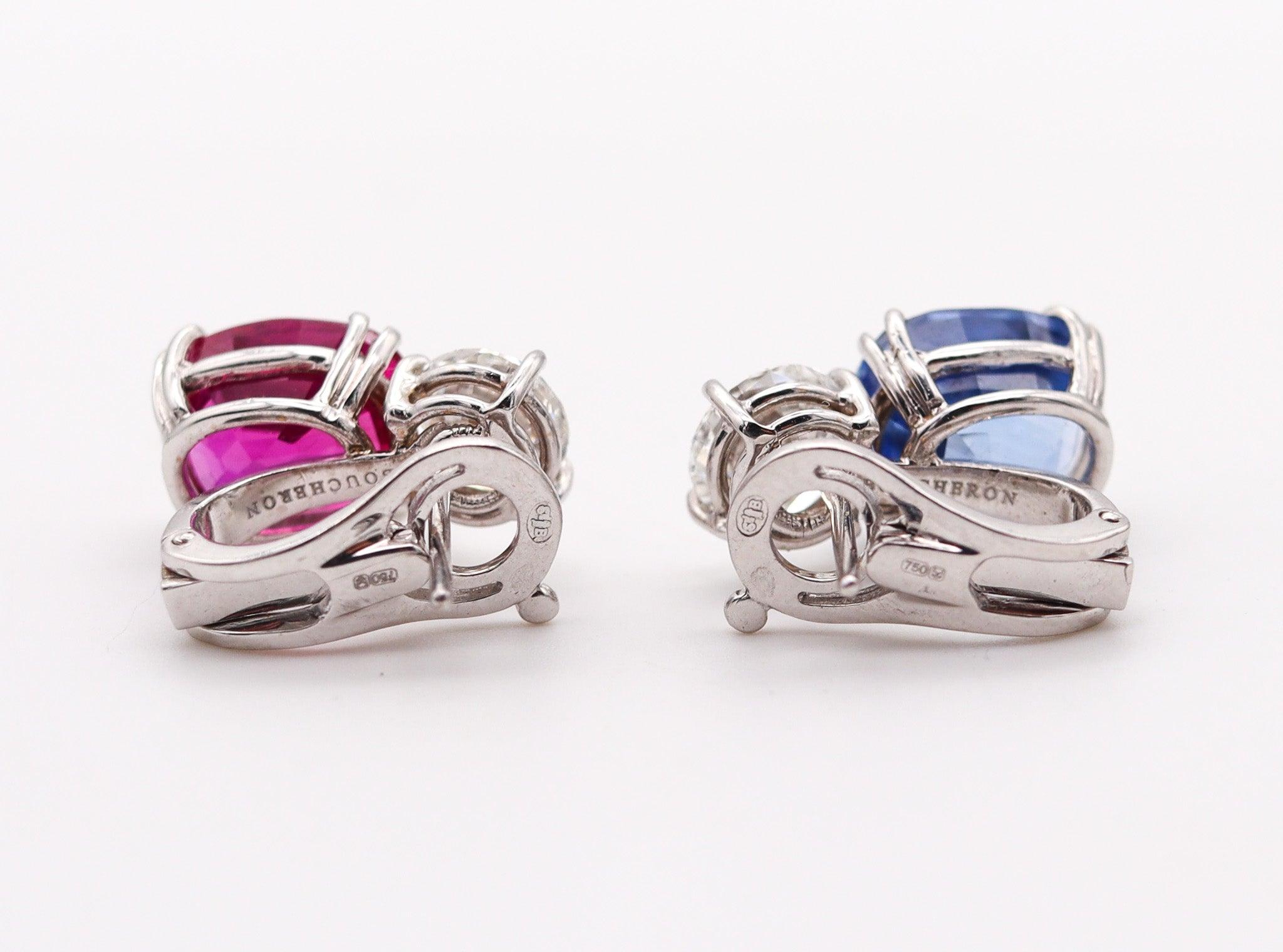 BOUCHERON Paris Earrings In 18Kt Gold With 11.68 Ctw In Diamonds And Sapphires For Sale 2