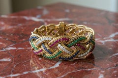 Boucheron Paris Emerald Ruby Diamond Braided Bracelet in 18K Yellow Gold