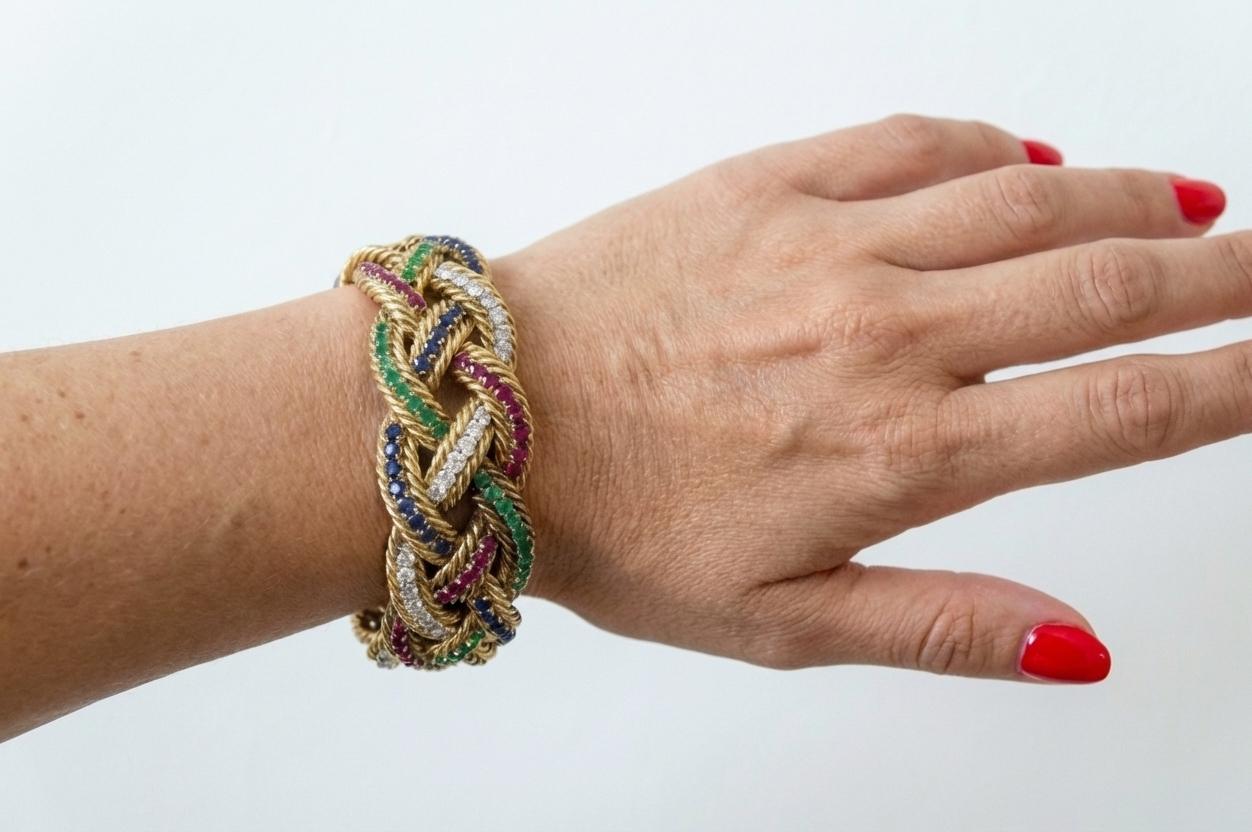 Boucheron Paris Emerald Ruby Diamond Braided Brac… - image 4