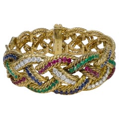 Boucheron Paris Emerald Ruby Diamond Braided Bracelet in 18K Yellow Gold