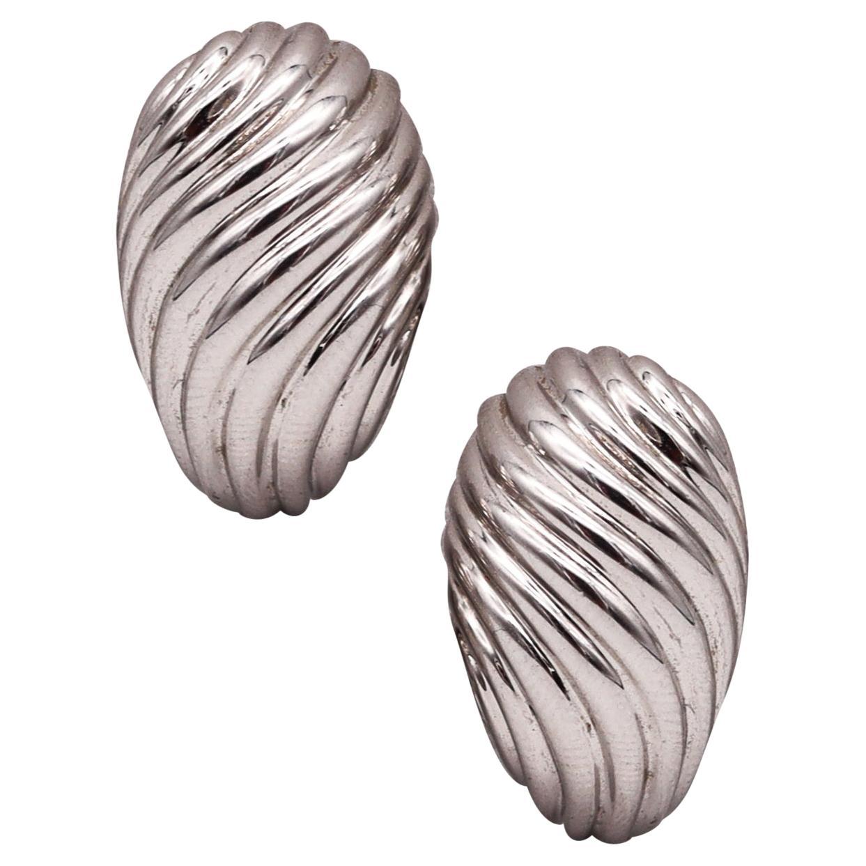 Boucheron Paris Fluted Clips on Earrings in Solid 18kt White Gold For Sale