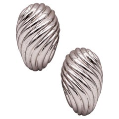 Boucheron Paris Fluted Clips on Earrings in Solid 18kt White Gold