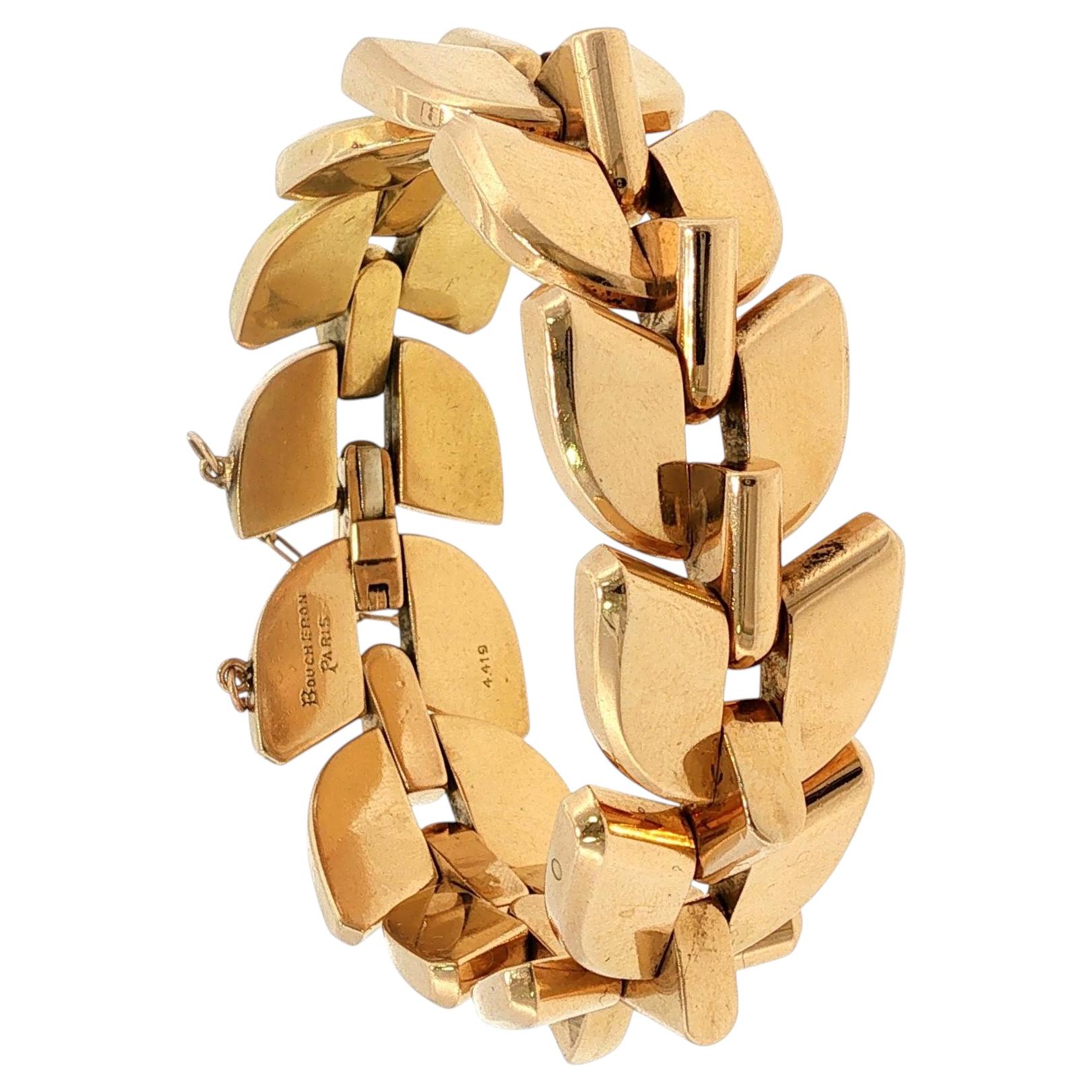 Pulsera de eslabones «Palmettes» de Boucheron Paris, diseñada por Georges Lenfant, en oro amarillo de 18 quilates