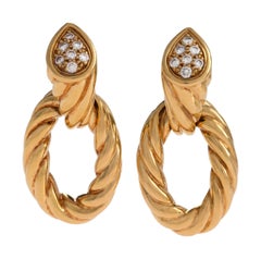 Boucheron Paris Gold Ropetwist and Diamond Hoop Earrings