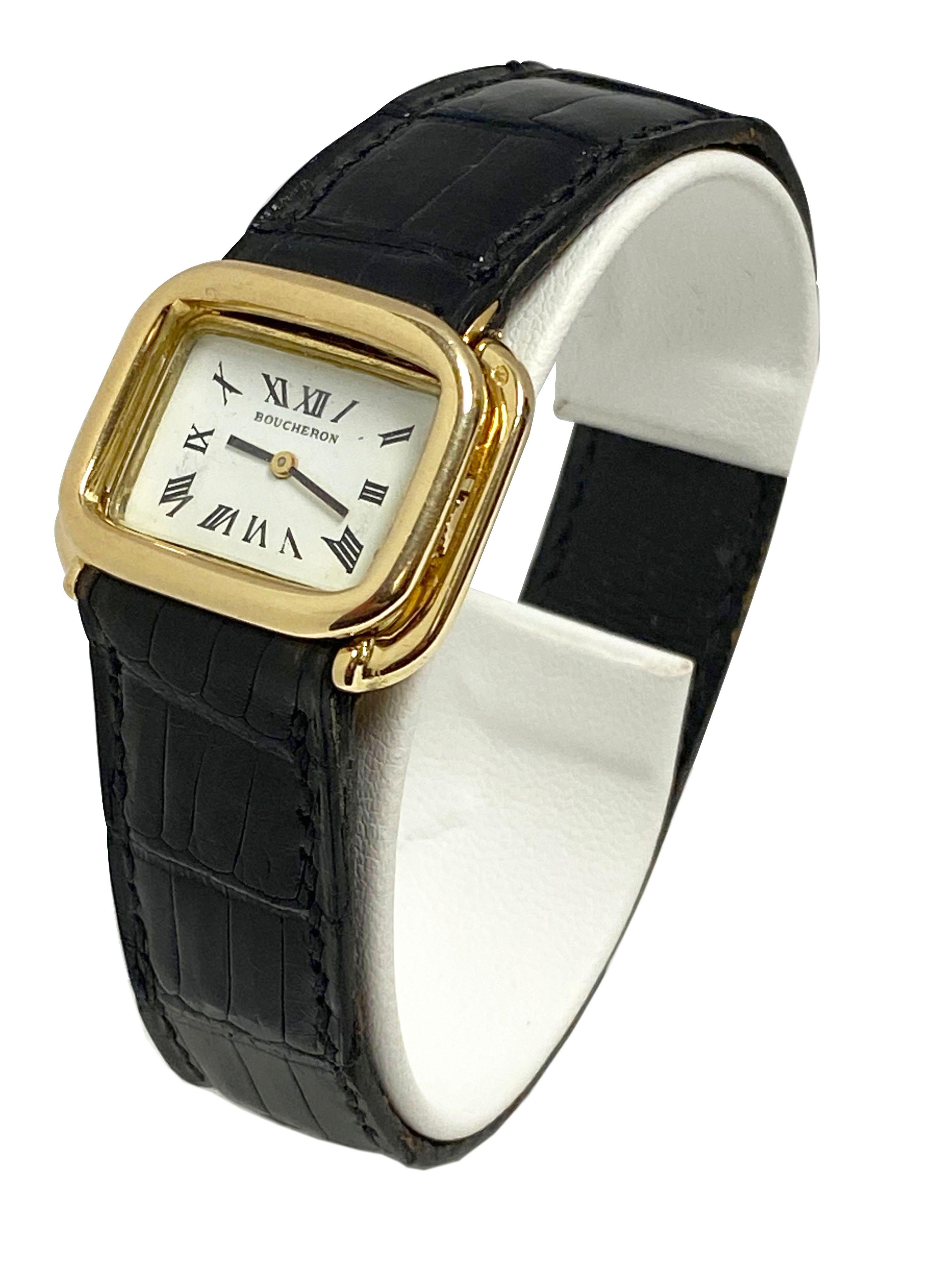 Circa 1960er Jahre Boucheron Paris Armbanduhr, im Besitz und getragen von Hollywood-Legende Jerry Lewis und von ihm auf einer seiner vielen Reisen nach Paris gekauft, wo er viele der Uhren, die in seiner persönlichen Sammlung von über 100 waren