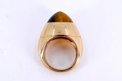 Boucheron Paris High dome cabochon Tiger eye Ring 18k Rose gold Size 5.5