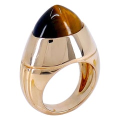 Vintage Boucheron Paris High dome cabochon Tiger eye Ring 18k Rose gold Size 5.5