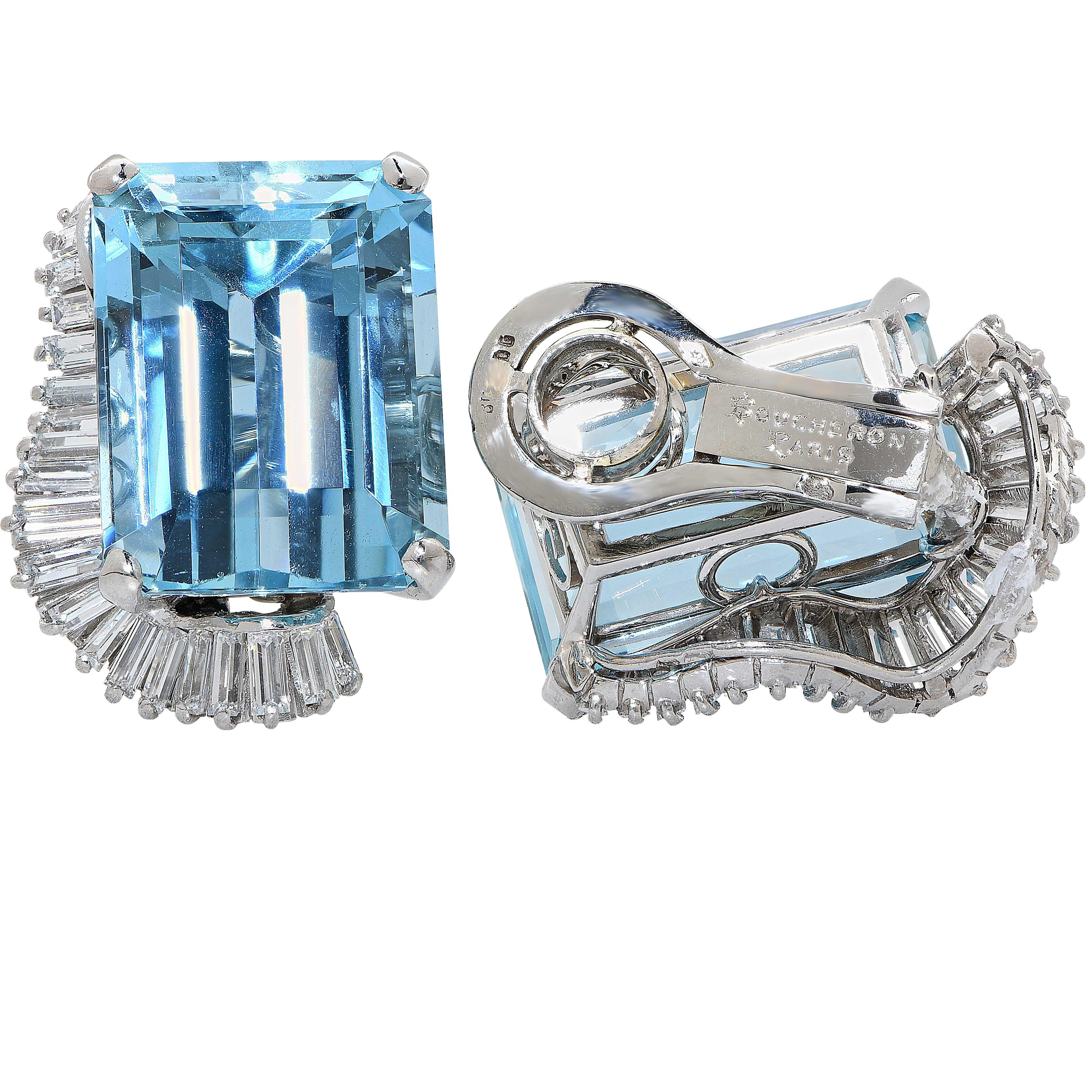 Boucheron Paris Midcentury Aquamarine and Diamond Earrings and Ring Set 1