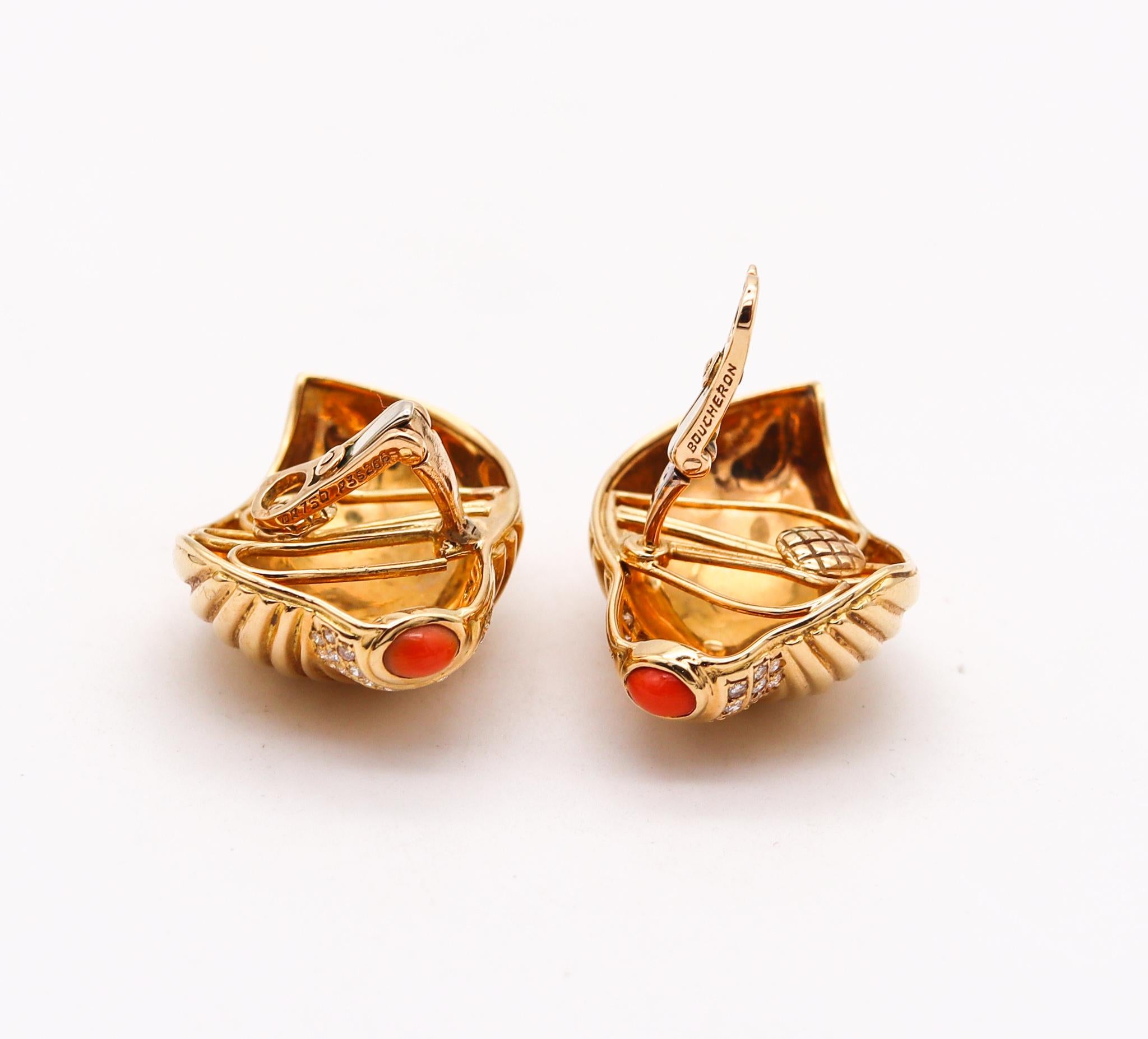Women's Boucheron Paris Modernist Clips Earrings in 18kt Gold 2.68 Cts in Diamonds Coral