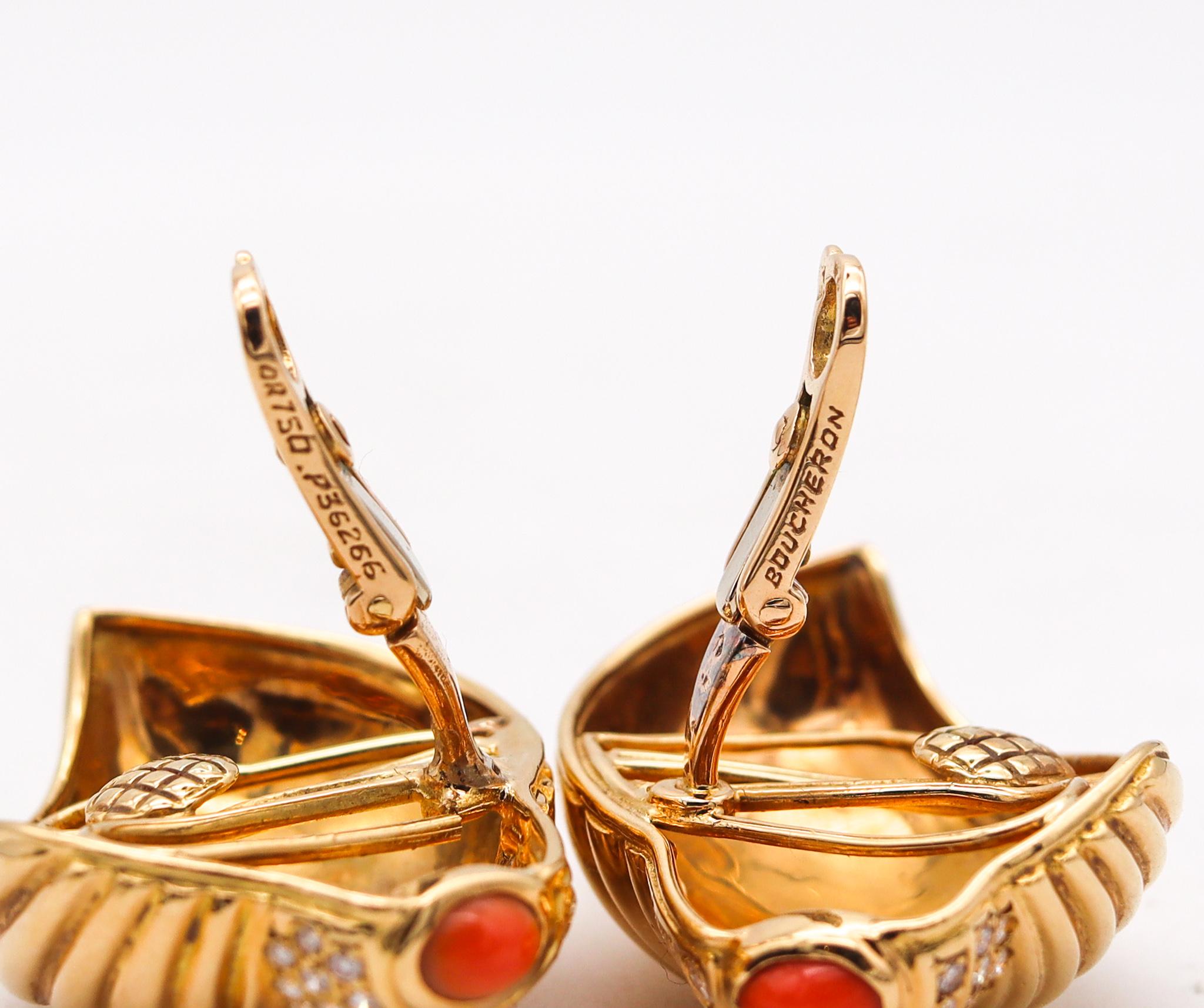 Boucheron Paris Modernist Clips Earrings in 18kt Gold 2.68 Cts in Diamonds Coral 1