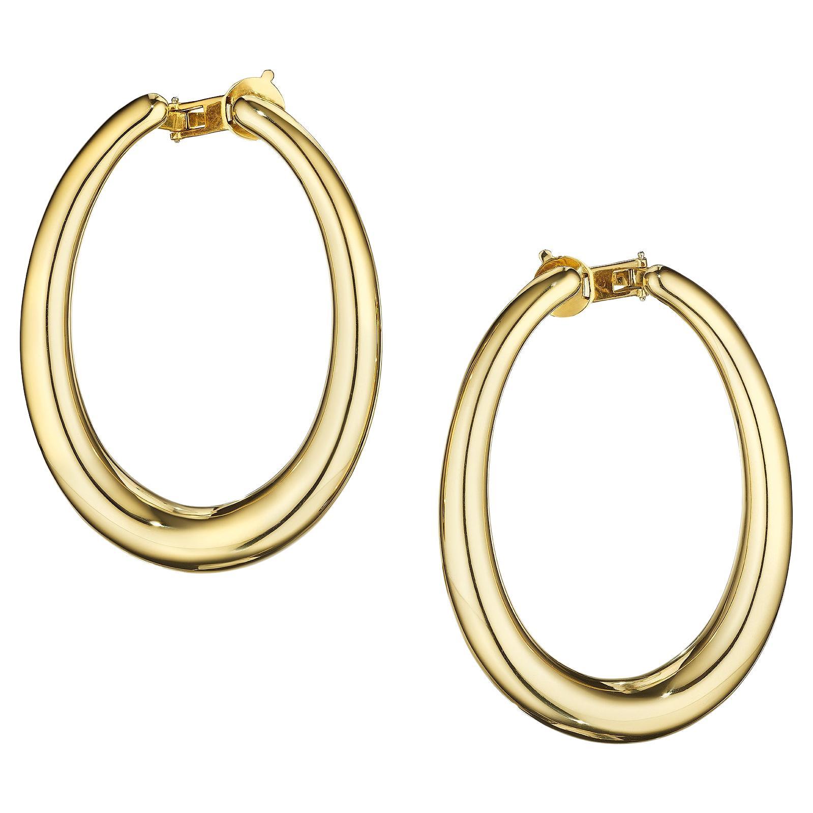 Boucheron Paris Modernist Large Oval Gold Hoop Earrings