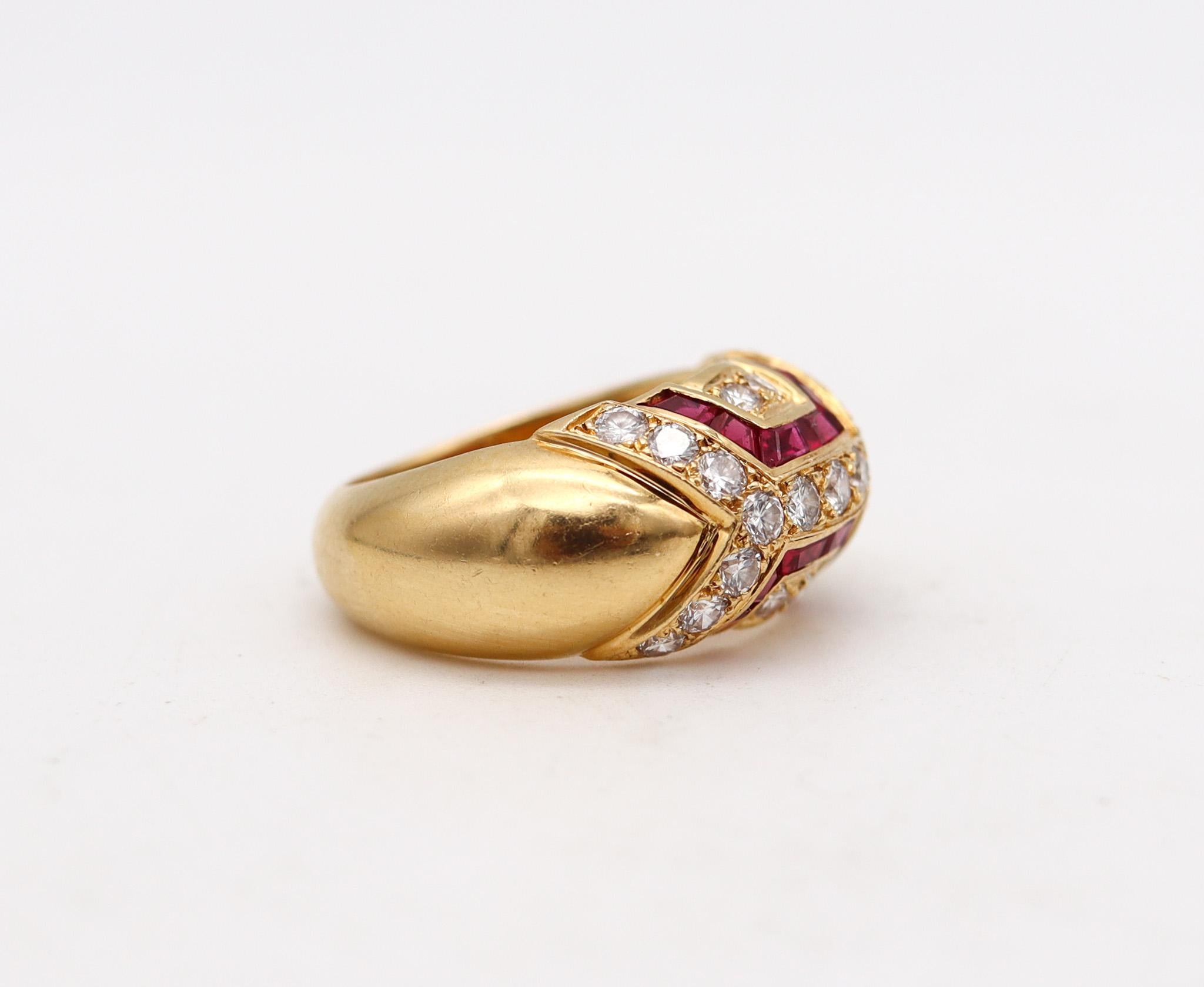 Brilliant Cut Boucheron Paris Modernist Ring In 18Kt Gold With 1.94 Ctw In Diamonds And Rubies For Sale