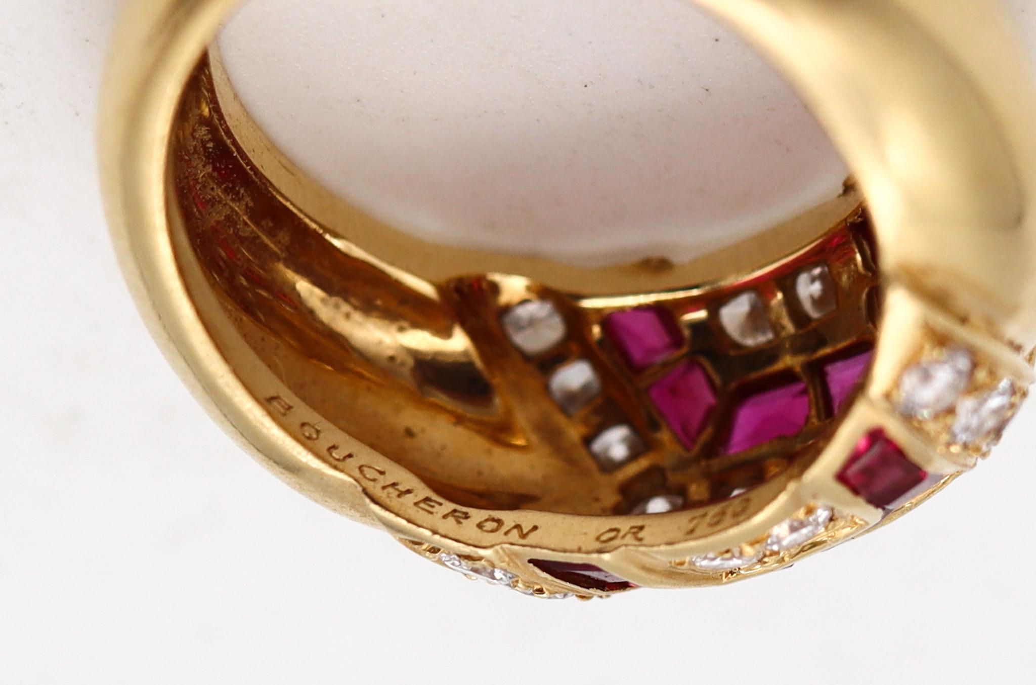 Boucheron Paris Modernist Ring In 18Kt Gold With 1.94 Ctw In Diamonds And Rubies For Sale 1