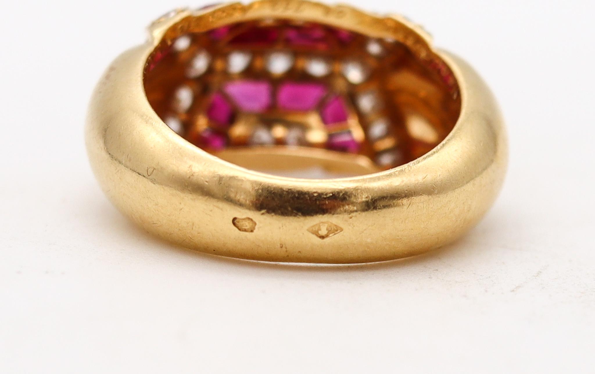 Boucheron Paris Modernist Ring In 18Kt Gold With 1.94 Ctw In Diamonds And Rubies For Sale 2