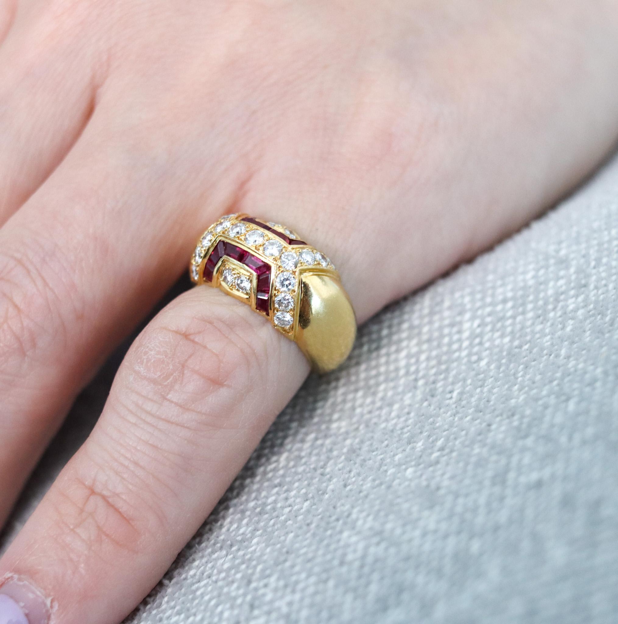 Boucheron Paris Modernist Ring In 18Kt Gold With 1.94 Ctw In Diamonds And Rubies For Sale 4