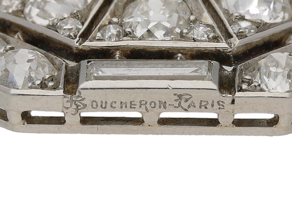 Antique Cushion Cut Boucheron Paris Pearl and Diamond Brooch, French, circa 1920