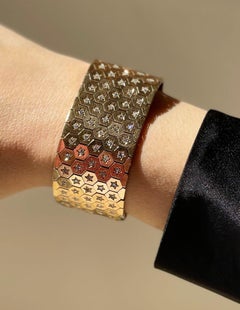 Boucheron Paris Retro Diamond Rose Gold Honeycomb Wide Bracelet