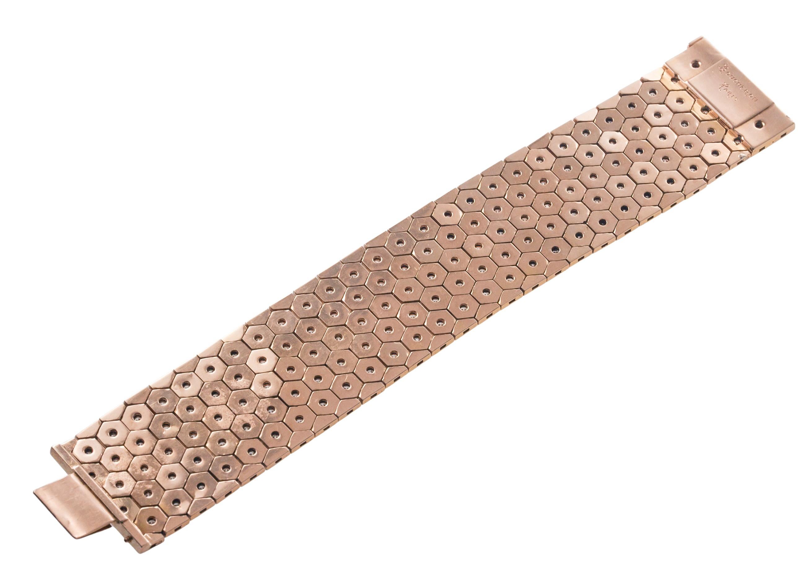 Boucheron Pariser Retro-Diamant-Roségold Wabenförmiges Armband im Angebot 2