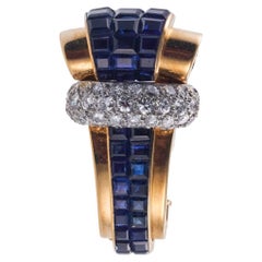 Boucheron Paris Vintage Invisible Set Sapphire Diamond Gold Brooch 