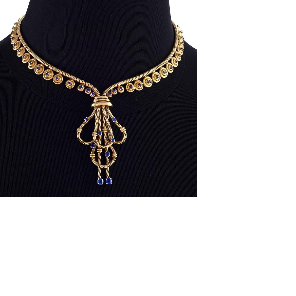 Boucheron Paris Retro Sapphire and Gold Necklace In Excellent Condition In New York, NY