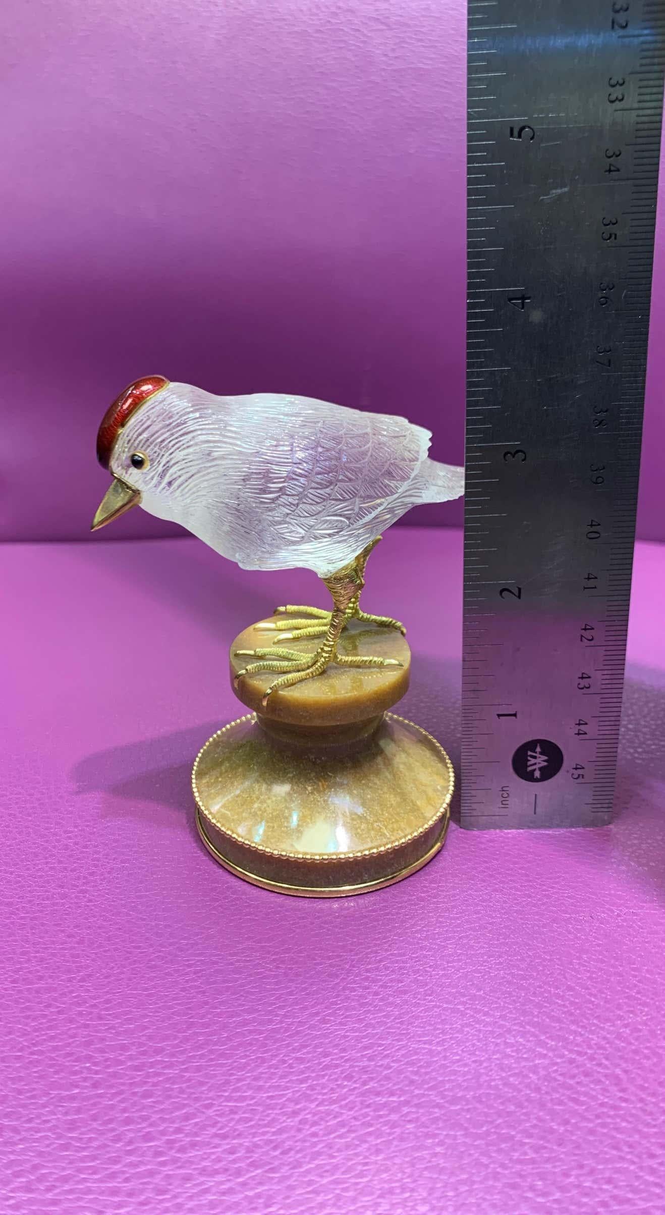 Boucheron Paris Rock Crystal Gold and Enamel Bird Desk Object 2