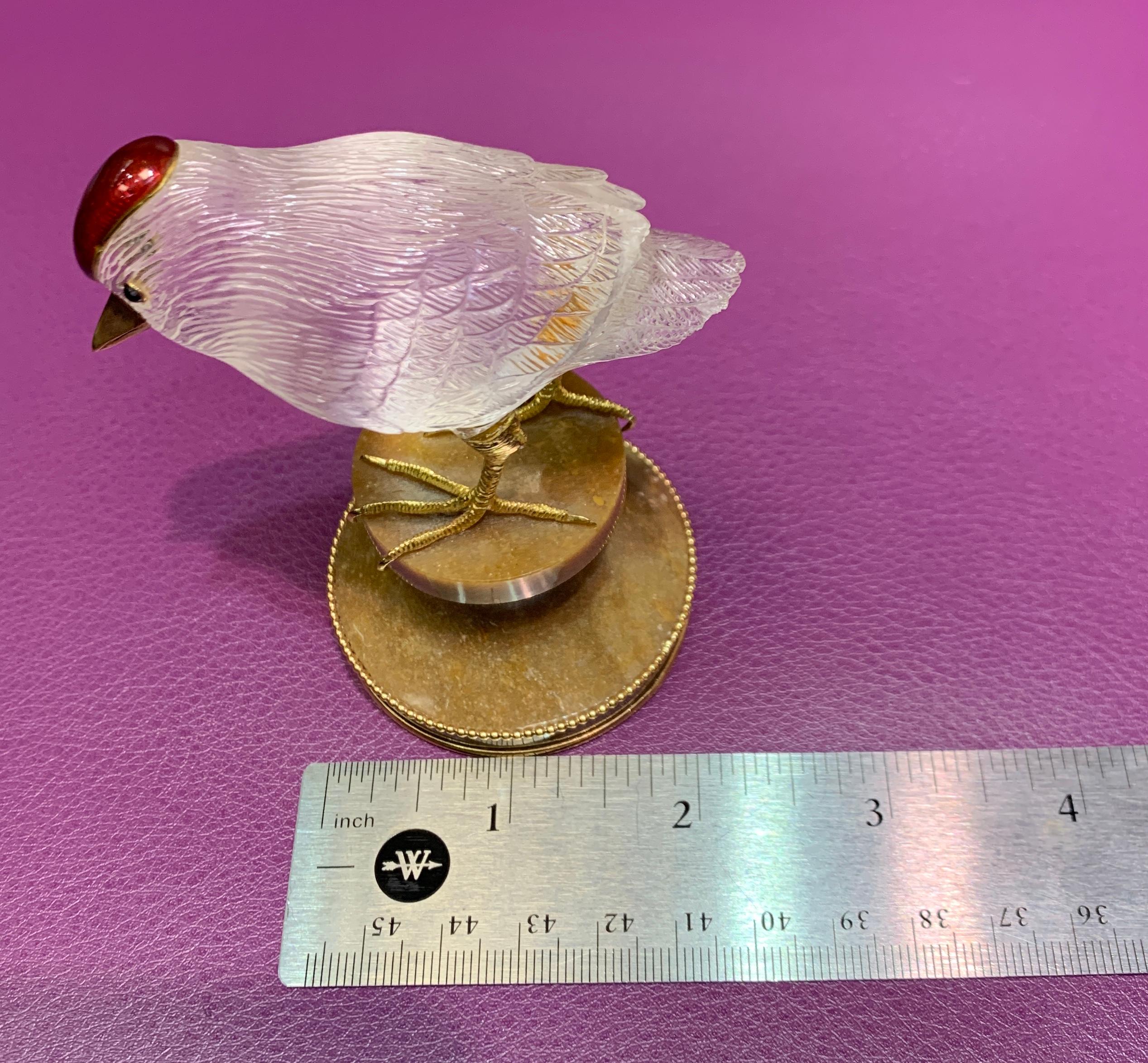 Uncut Boucheron Paris Rock Crystal Gold and Enamel Bird Desk Object