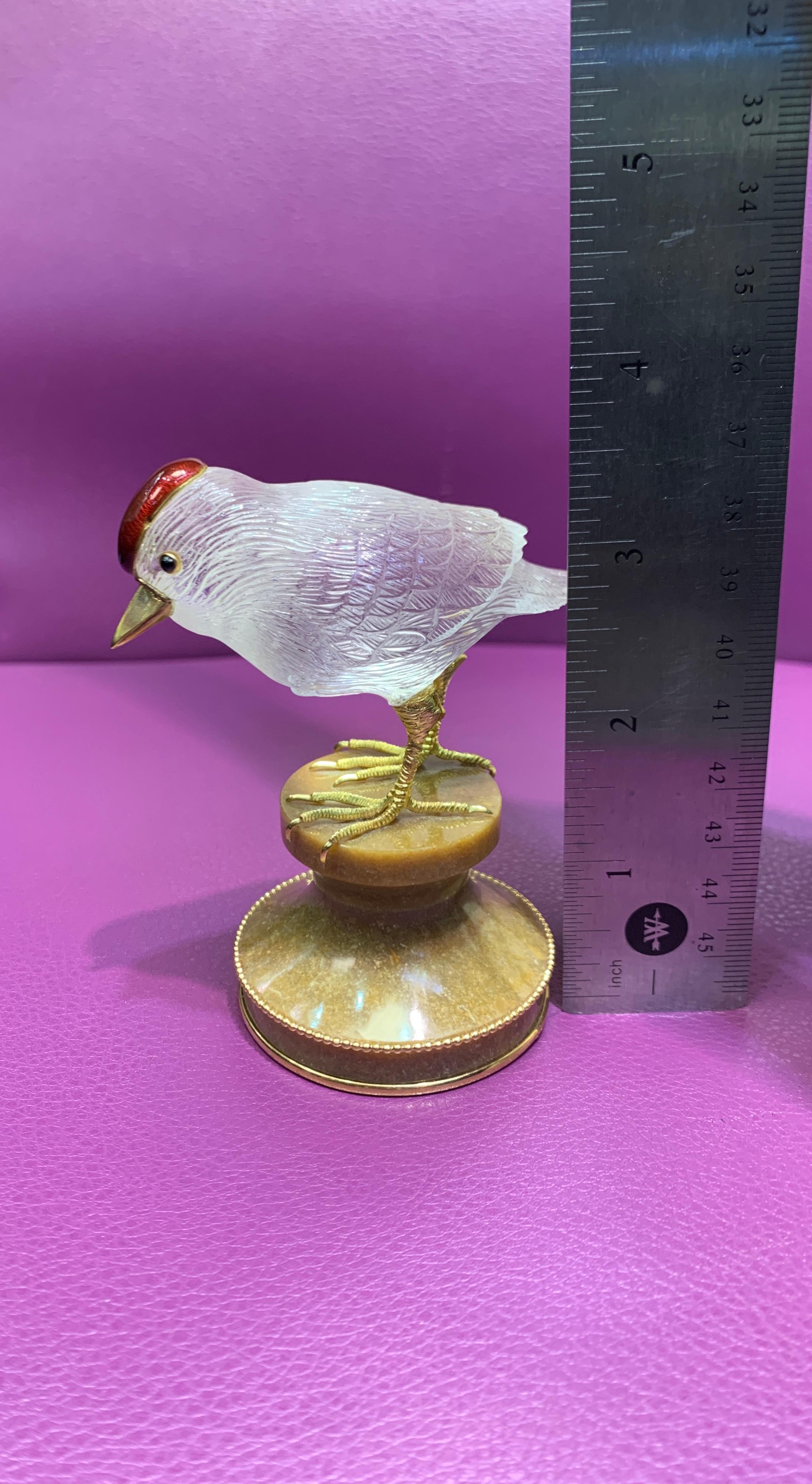 Boucheron Paris Rock Crystal Gold and Enamel Bird Desk Object In Excellent Condition In New York, NY