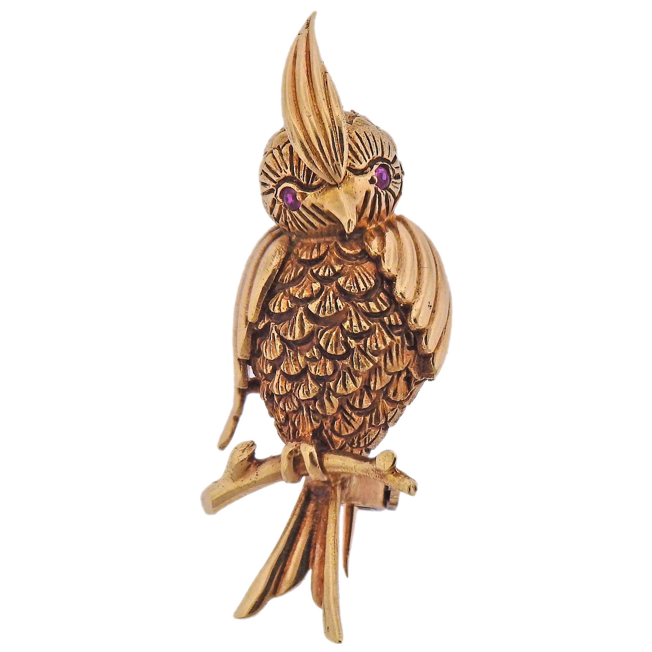 Boucheron Paris Ruby Gold Owl Brooch Pin