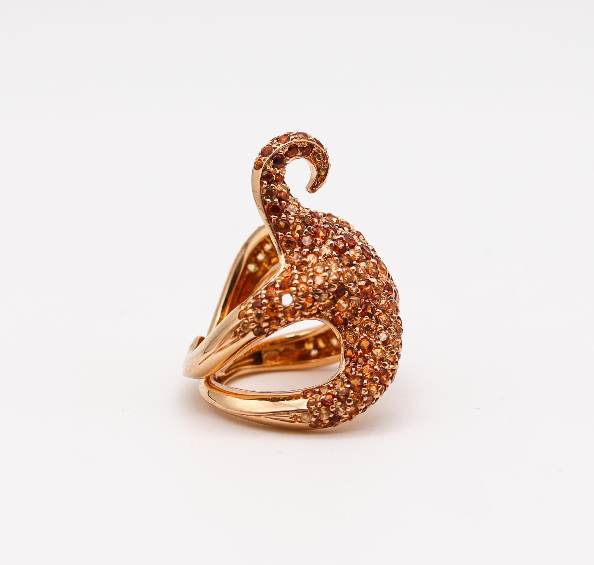 Modernist Boucheron Paris Sculptural Octopussy Ring 18Kt Yellow Gold with 10.71 Ctw Gems