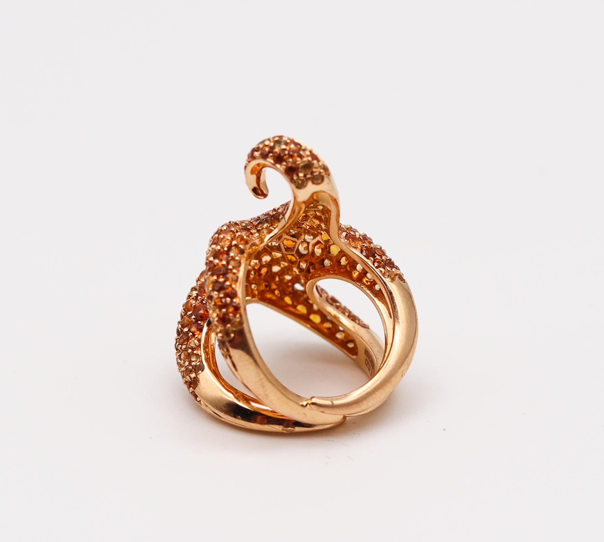Brilliant Cut Boucheron Paris Sculptural Octopussy Ring 18Kt Yellow Gold with 10.71 Ctw Gems