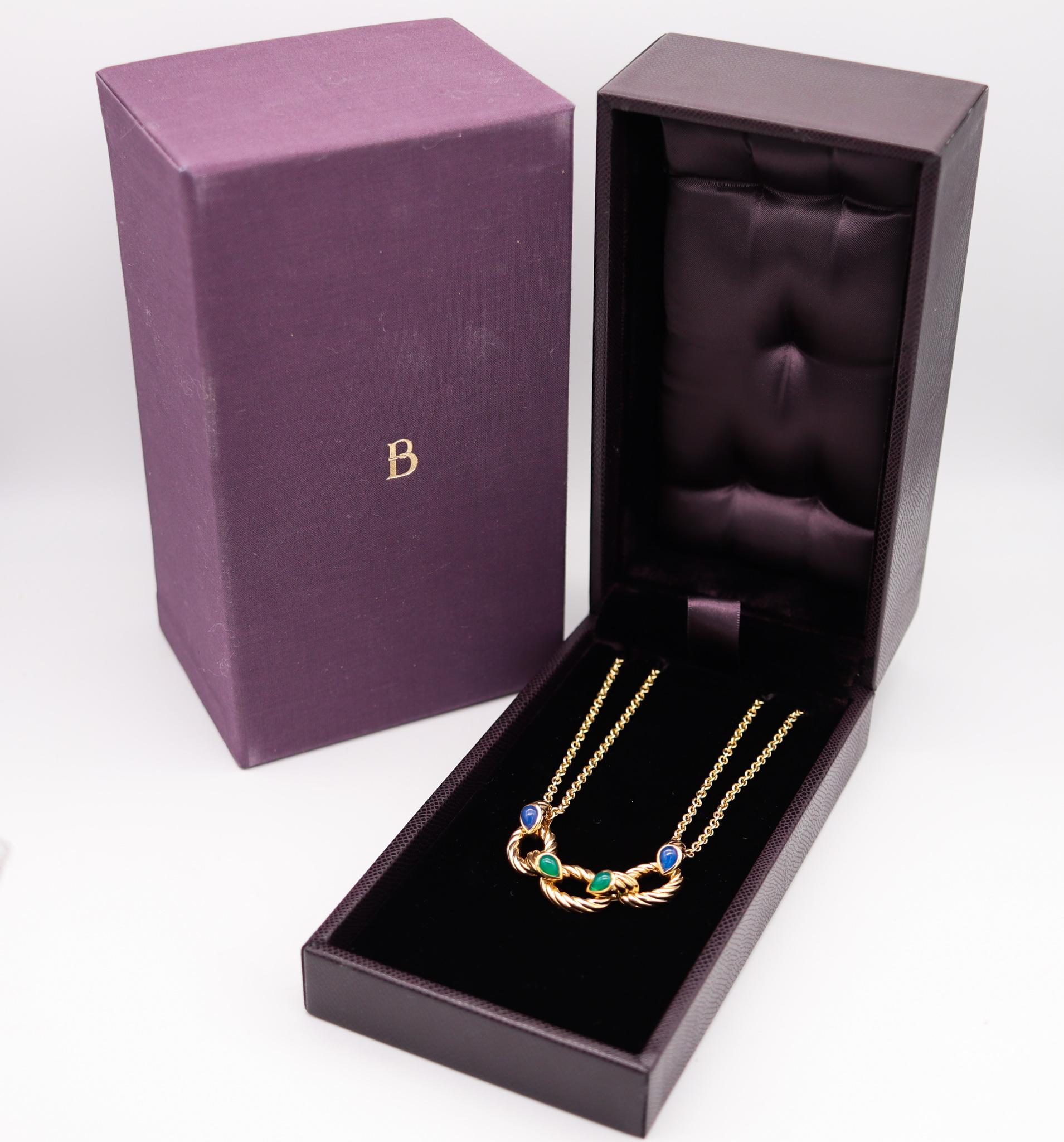 Serpent Boheme gem set necklace designed by Boucheron.

An elegant and casual contemporary piece, created in Paris France by the jewelry house of Boucheron. This iconic Serpent Boheme double chained necklace has been crafted in solid yellow gold of