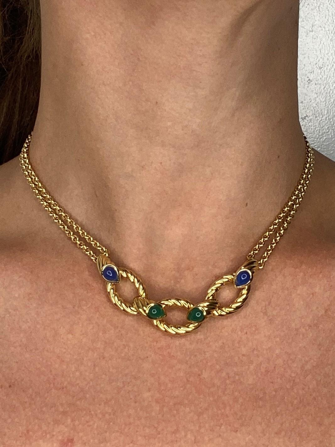 Modernist Boucheron Paris Serpent Boheme Necklace in 18Kt Gold with Four Gemstones For Sale