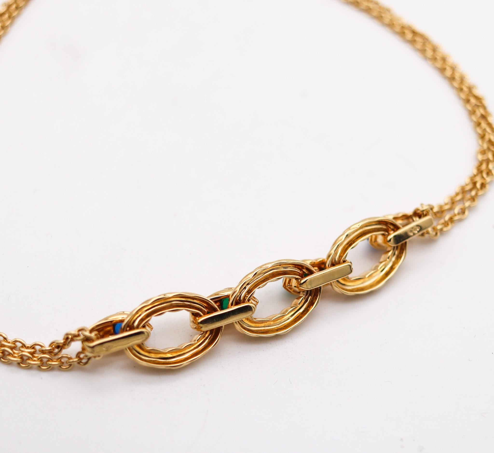 Cabochon Boucheron Paris Serpent Boheme Necklace in 18Kt Gold with Four Gemstones For Sale