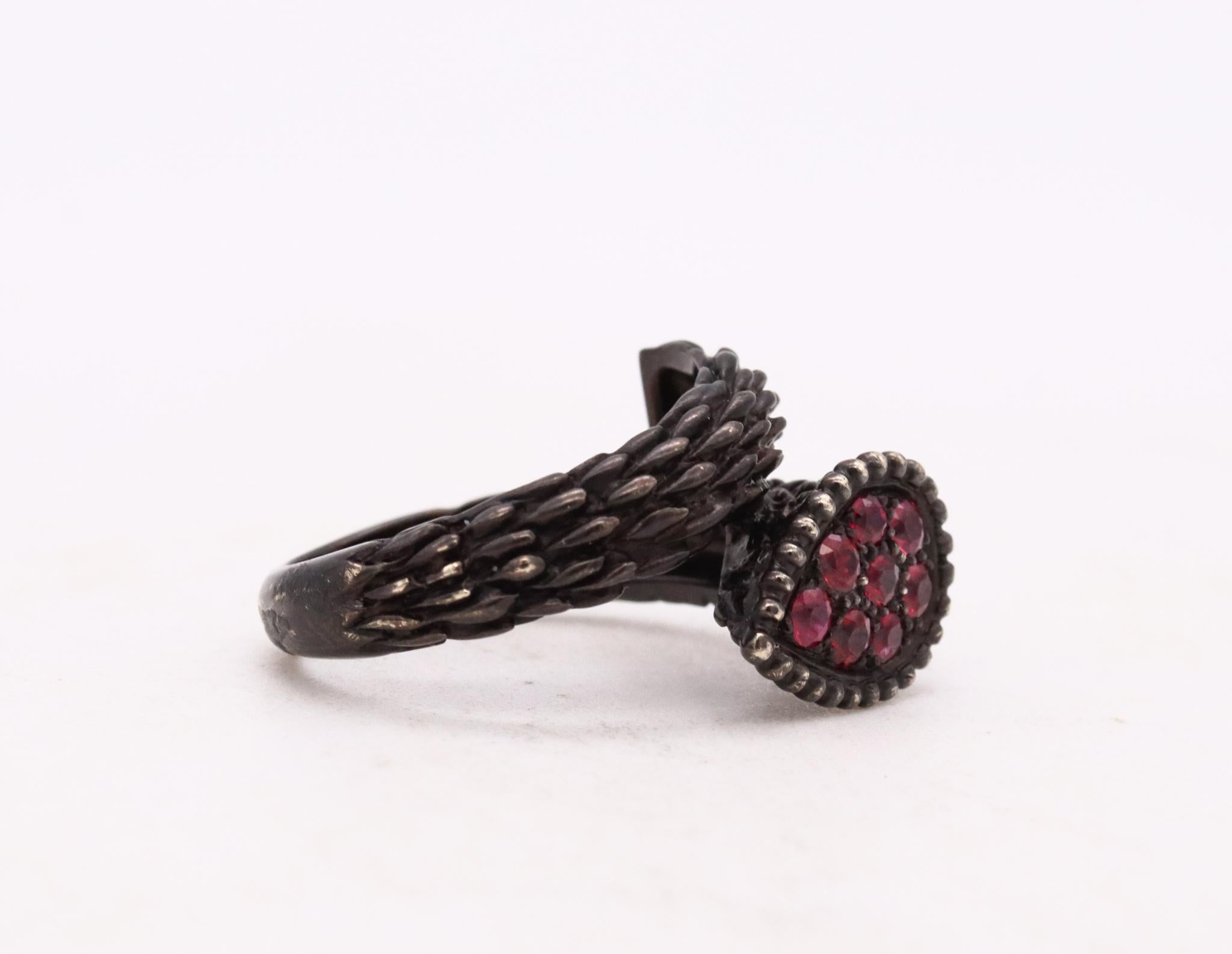 Boucheron Paris Serpent Boheme Ring in 18Kt Blackened Gold with Burmese Rubies In Excellent Condition In Miami, FL