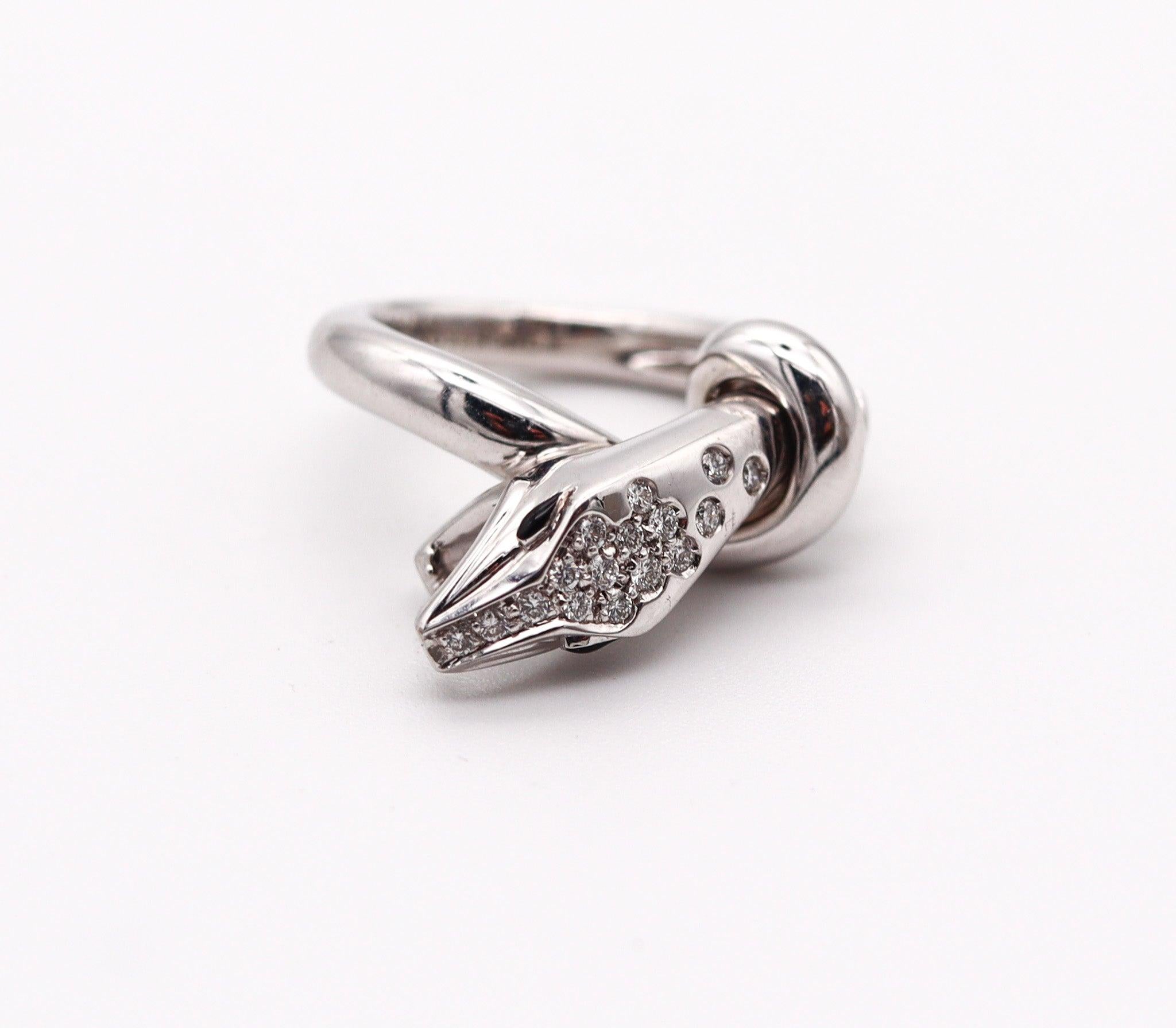 Modernist BOUCHERON Paris Serpent-Kaa Ring In 18Kt White Gold With VS Diamonds For Sale