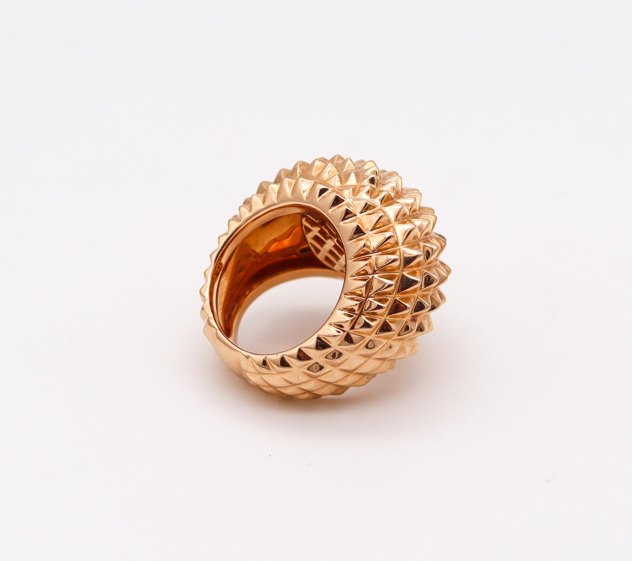Modern Boucheron Paris Textured Porcupine Ring in 18Kt Yellow Gold with Two Rubies